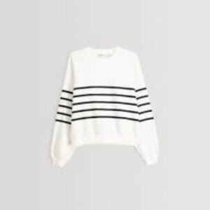 Bershka (Zara) White & Black Striped Sweatshirt | Crewneck Pullover | Size Small